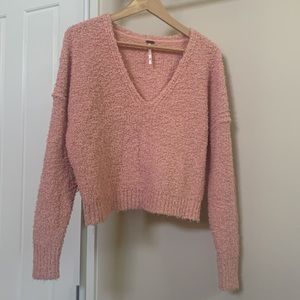 Free people crop boucle sweater dolman sleeve peach pink color